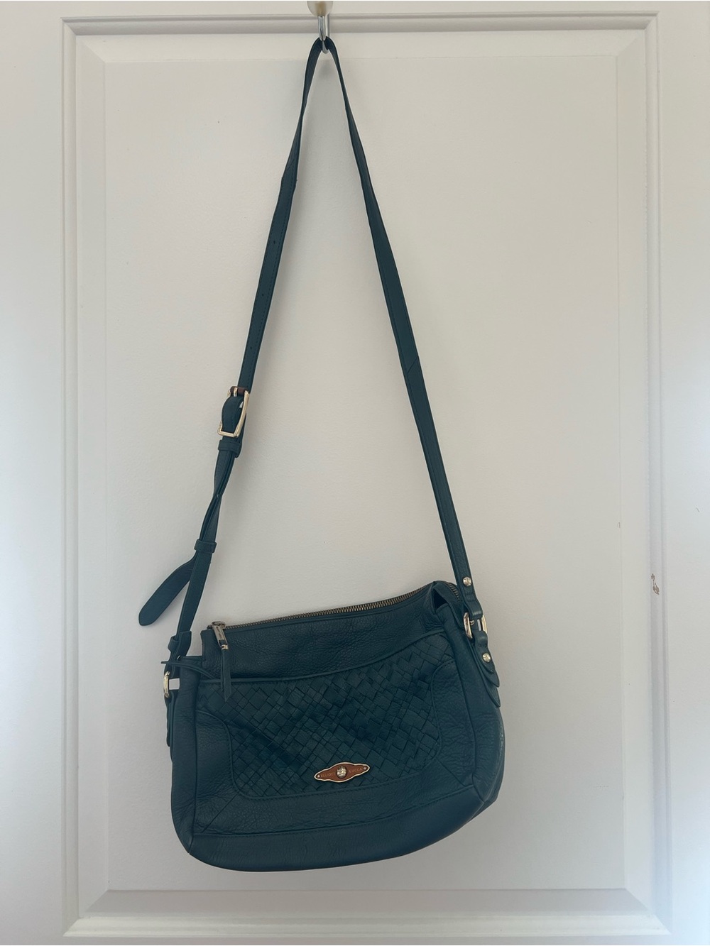 Elliott Lucca Vintage Woven Detail Dark Teal Crossbody Bag